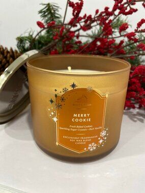“Merry Cookie” Bath & Body Works White Barn New Christmas Holiday 3 Wick Candle